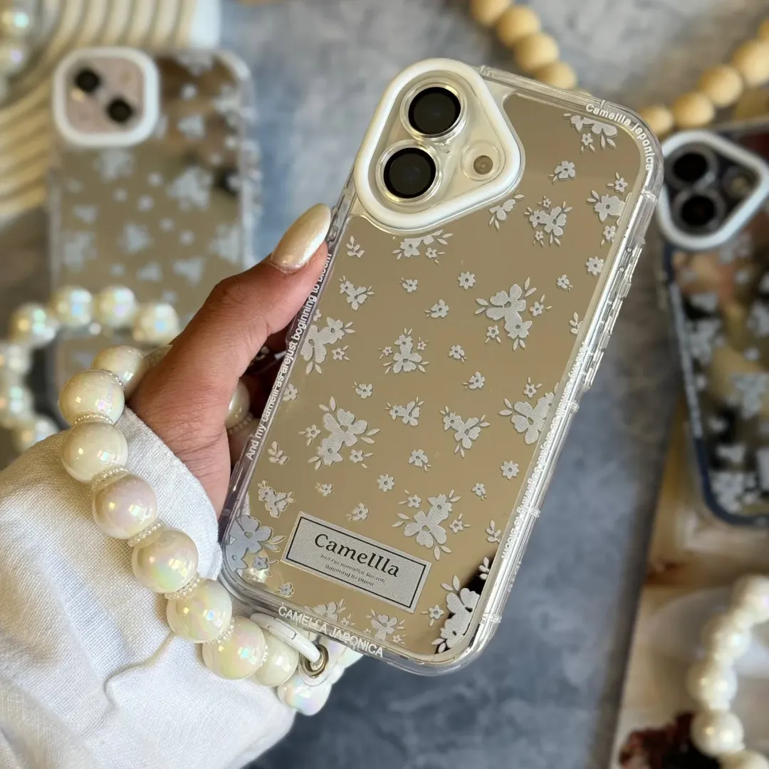 قاب گل کاملیا آیینه ای  با آویز مروارید